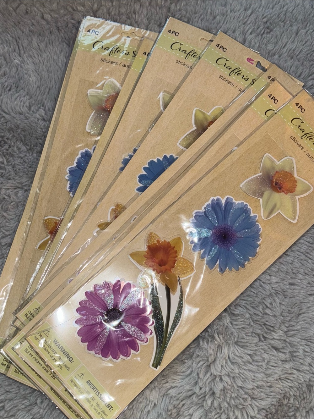 Crafted Floral Sticker Set - Purple, Blue, Yellow - 4pc